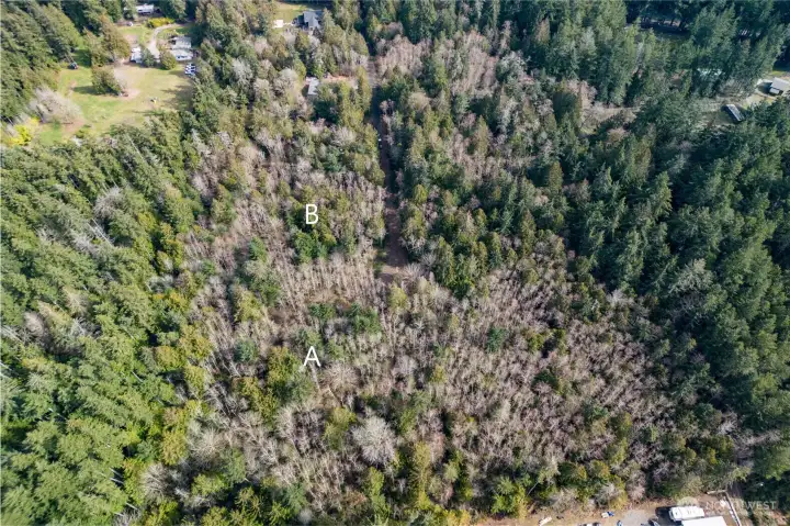 Sky shot showing Lot B, Foxden shown to the right in the center of the picture