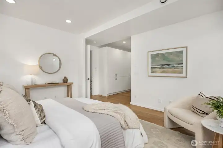 The flexible primary has room for additional dressers, sitting area, writing desk, or morning yoga.