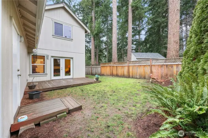 Established landscaping creates a private setting