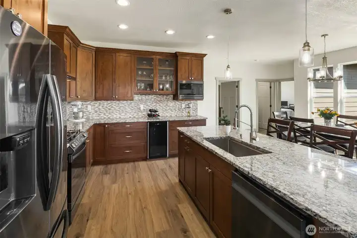 The beautiful vinyl plank flooring is easy to care for and will last for years to come