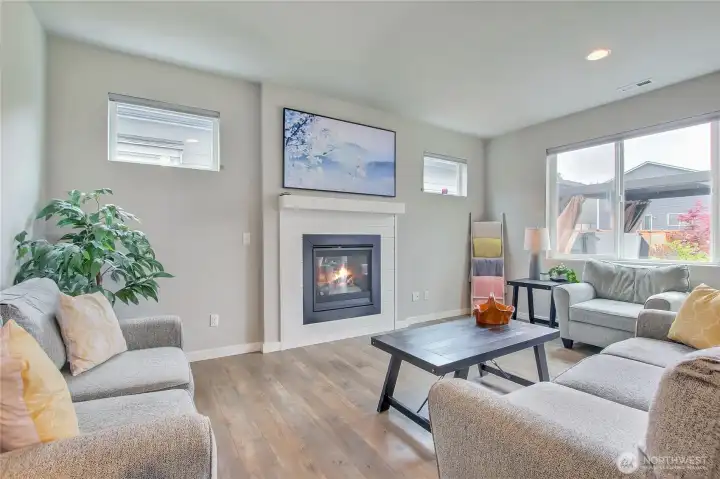 And, the home features A/C for the warmer days and a gas fireplace for the cooler nights.