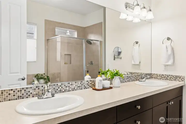 Primary suite with double sink vanity