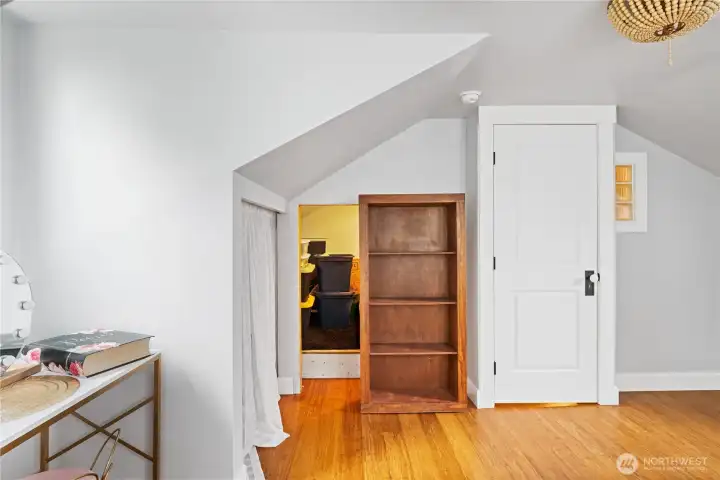 hidden storage room that leads to the attic.