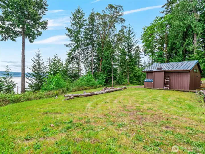 View of Hood Canal and plenty of parking by cabin