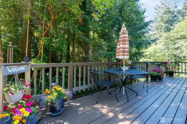 Deck just off kitchen and dining area for relaxing mornings and calming evenings. Deck just off kitchen and dining area for relaxing mornings and calming evenings.
