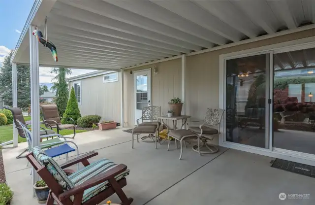 The patio is accessed from the family room, utility room - and garage