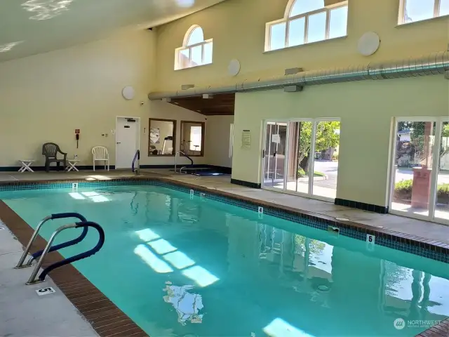 Work out in the fitness room, then ease into this sparkling indoor pool, followed by a soak in the hot tub...