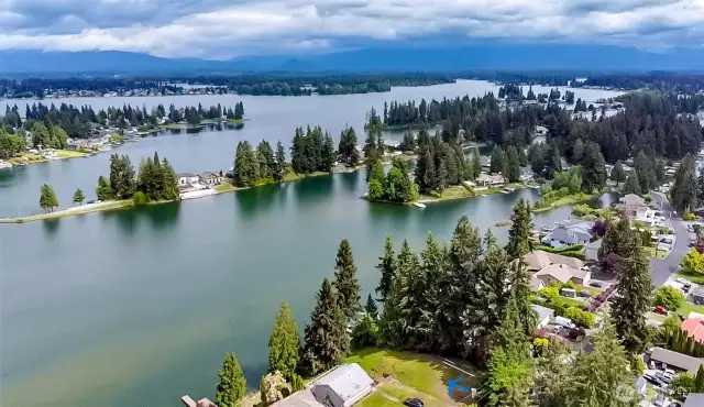 Drone view. Property marked with blue arrow
