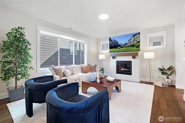 Inviting living room with a gas fireplace.
