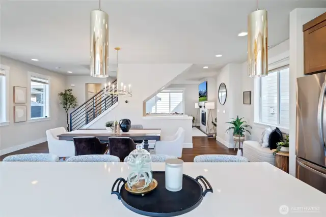 The view of the dining area from the kitchen.