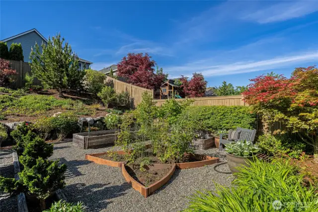 Garden, fruit trees, raspberries, blueberries, sprinkler system....it's your own private paradise.