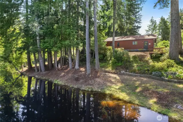 View from the lake to the garage