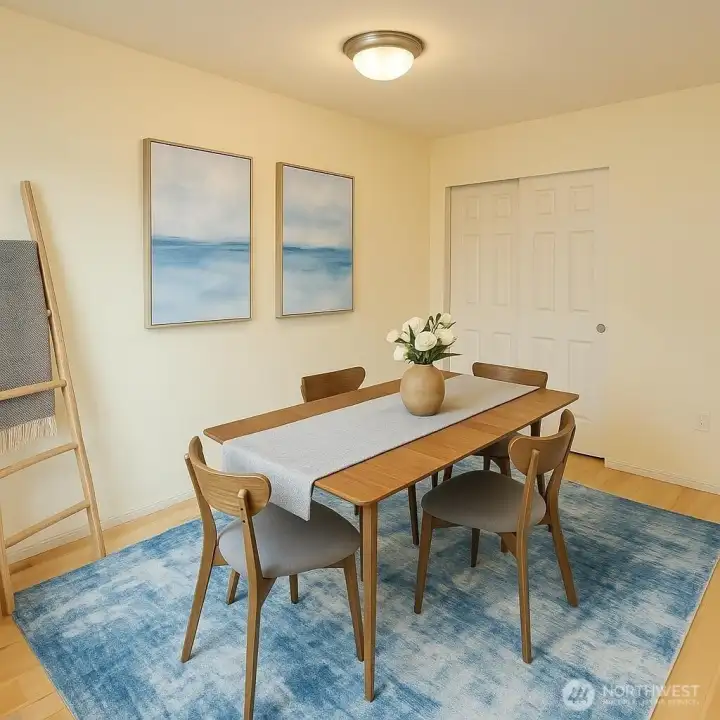 Virtually staged dining room.