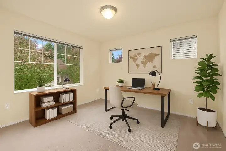 Upstairs Bedroom #3- Street Side - Virtually Staged as Office.