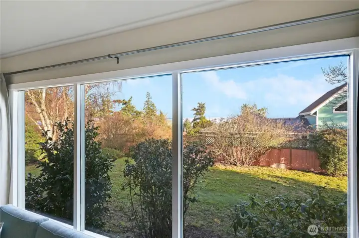 View of the water and backyard from the living room