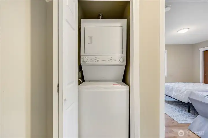 Stackable laundry in the hallway