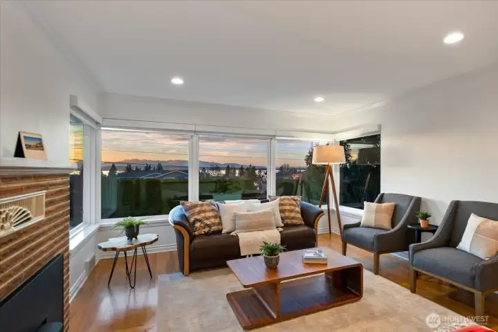 Living room with cozy fireplace