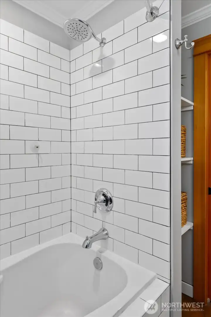 Full bath on main with gorgeous tile