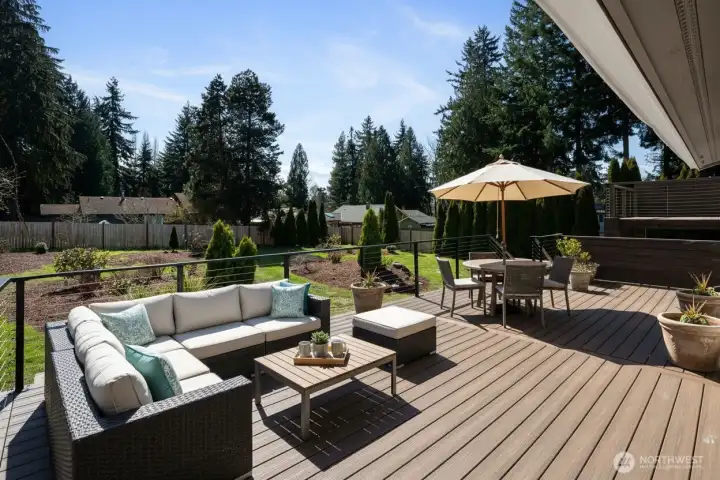This huge deck as room for many entertaining areas