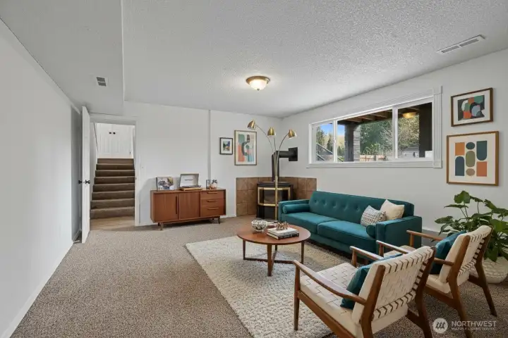 Virtually staged family room downstairs