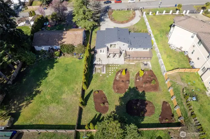 Views of the backyard flower beds