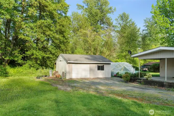 !-Car Garage, with Shop, Plus Attached Covered Carport