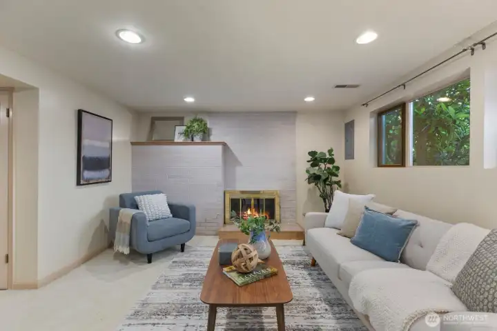 Lower level with wood burning fireplace