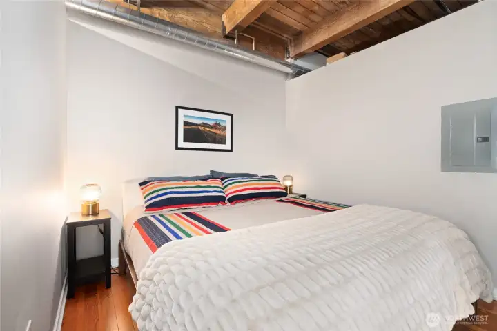 Cozy and comfortable, the bedroom also features convenient overhead storage. Cozy and comfortable, the bedroom also features convenient overhead storage.
