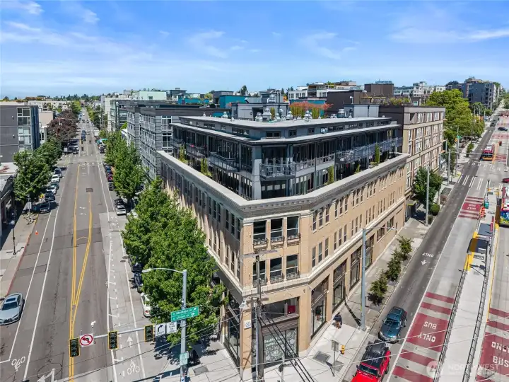 Aerial view of the iconic Trace Lofts building in the heart of Capitol Hill. Aerial view of the iconic Trace Lofts building in the heart of Capitol Hill.