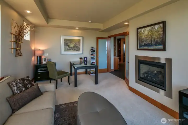 Looking across the family room with the office space.