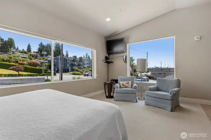 Looking South from this guest suite with the sitting area and the attached television. They are each the size of a 2 vehicle garage.