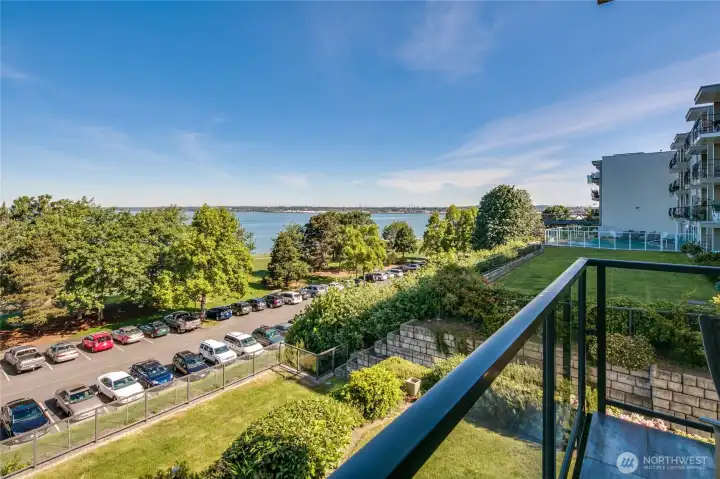 Looking over Boulevard Park toward the bay with the boat harbor beyond.