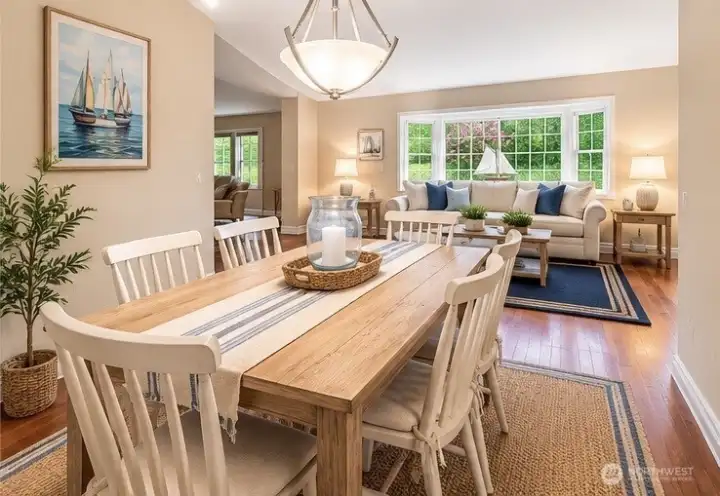 Dining Room w/ view of living room, main level  *virtually staged