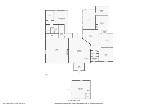 Floorplan of 1-story home and the detached Pub outbuilding.