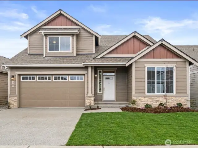 Under Construction on lot 256, the Cottonwood offers a primary on the main floor plus 3 addtional bedrooms, 2.75 bathrooms and 2,736 sq ft of living space. Home will be complete in August 2025, photos from similar plan, not actual. Features may vary
