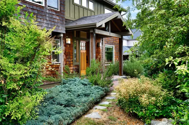 Beautifully landscaped front entrance