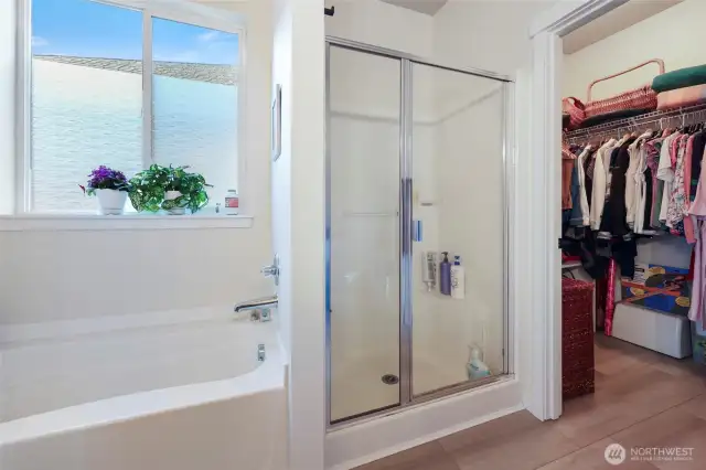 Enjoy the large soaking tub, separate shower and spacious closet!