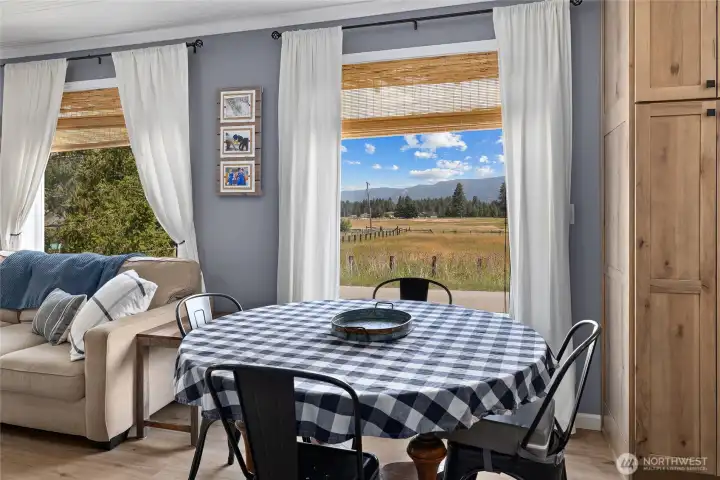 Beautiful meadow views from the dining space.