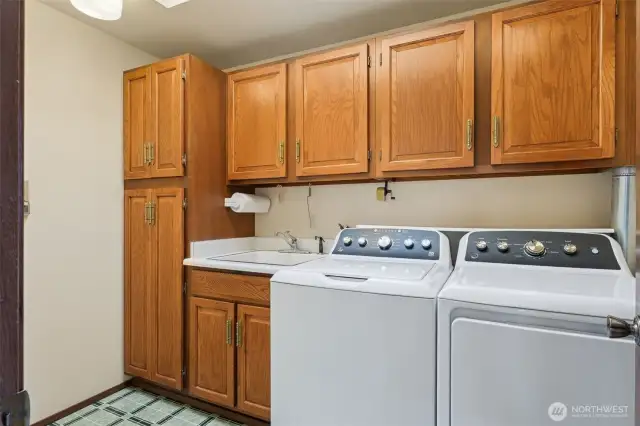 Separate utility room (main level) with built in cabinets & a sink!