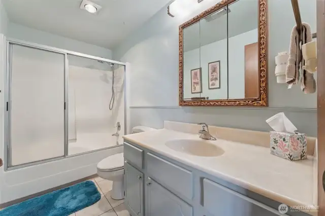 Lower-level full bath.