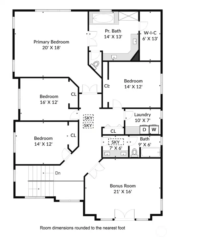 Upper level floor plan.