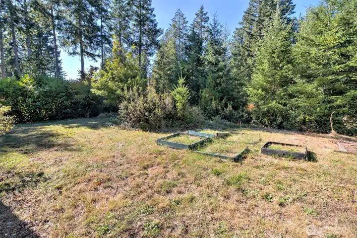 Front yard with raised garden beds. Plenty of sunshine!