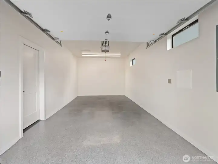 Garage is oversized and has an epoxied floor.