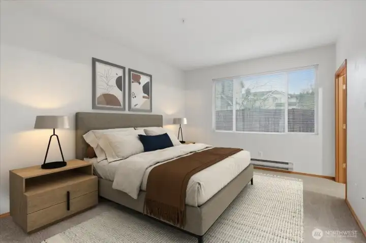 Primary bedroom.  Virtually staged.