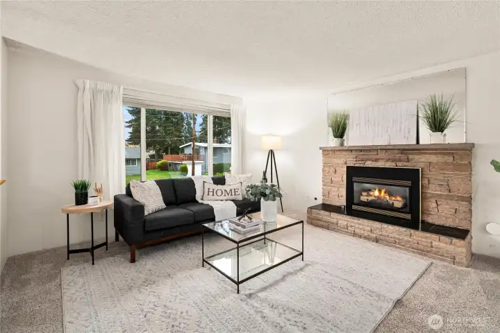 Warm up with the gas fireplace during those cool PNW rainy days.