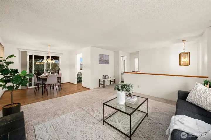 Open concept living room/ dining room.  Perfect for family gatherings, game night with friends, or relaxing.