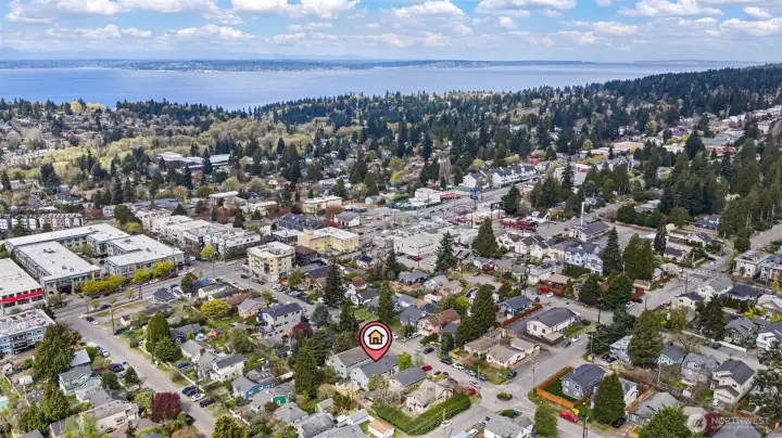 The large wooded area is Carkeek park, walkable from this home.  Carkeek has wonderful hiking trails and beach access.