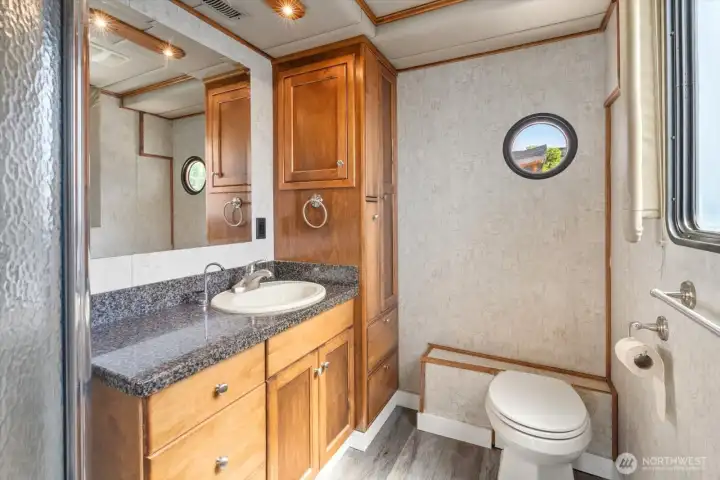 3/4 bath off the bonus room on the upper level.