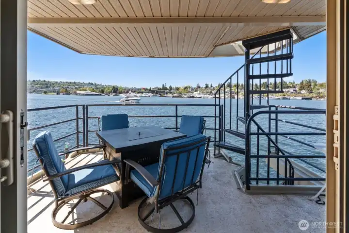 Upper level deck can be enjoyed year round. The spiral begins on the lower level so swim and dive from the rooftop if you dare....
