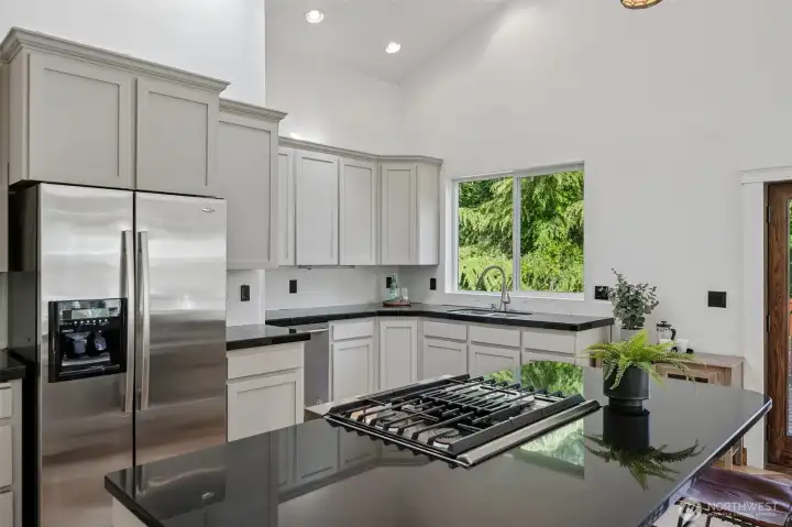 Kitchen, SS appliances, Gas range, high ceilings